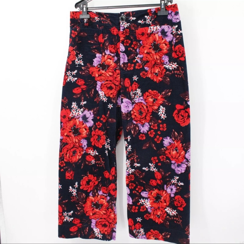 Anthropologie Maeve Colette Cropped Wide Leg Floral   Corduroy, Size 32